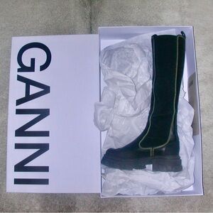 Ganni Black Knee-High Boots with Chunky Sole
